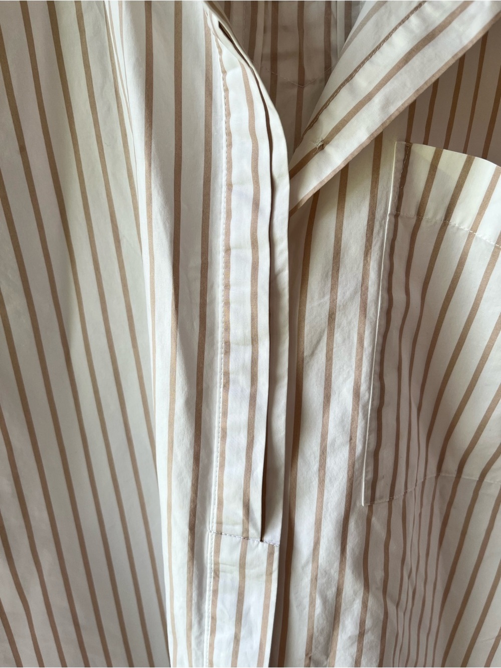 FRAME Sheila Striped Button-Front Short Sleeve Top - Cream & Tan - Medium - Picture 7 of 10